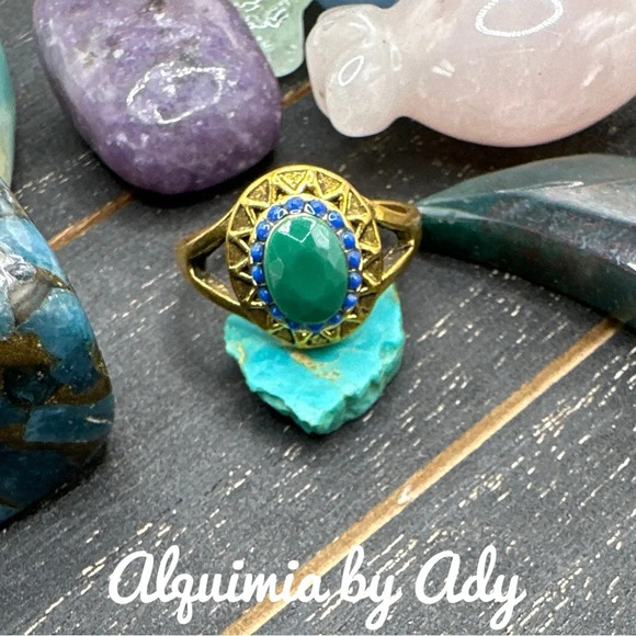 Victorian multicolored antique gold jeweled tone cocktail ring - Picture 1 of 3